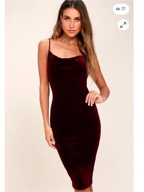 Lulu's Velvet Cowl Slip Midi Dress - Burgundy Wine